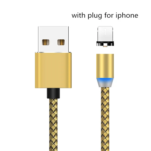 Магнитный USB кабель 2.4A Быстрая зарядка Micro usb type C светодиодный кабель для iPhone Xs Max Magnet зарядное устройство данных кабели для мобильных телефонов шнур - Цвет: gold for iphone