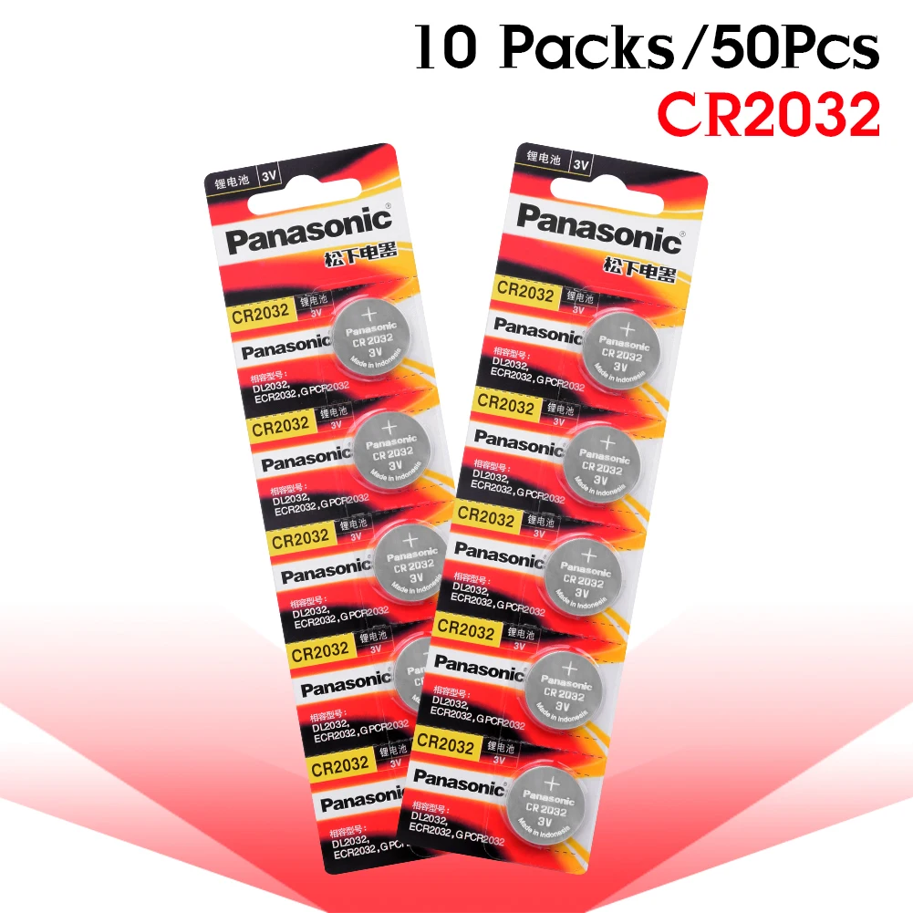 

PANASONIC 50Pcs 3V Lithium Battery Button Coin Cell CR2032 DL2032 KL2032 5004LC SB-T15 For Main Board Remote Control Toy