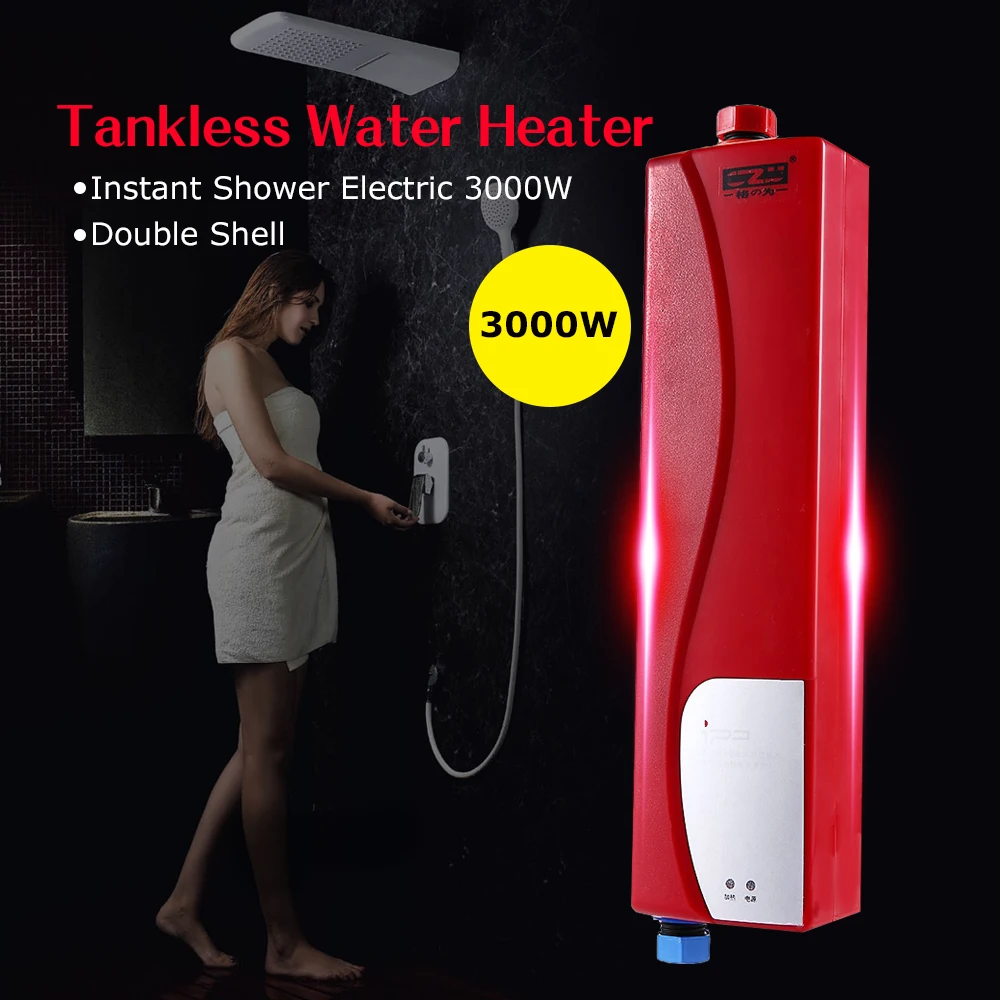 

Tankless Water Heater Household Instant Shower Electric 3000W Elegant Water Heater For Kitchen & Bathroom with Double Shell