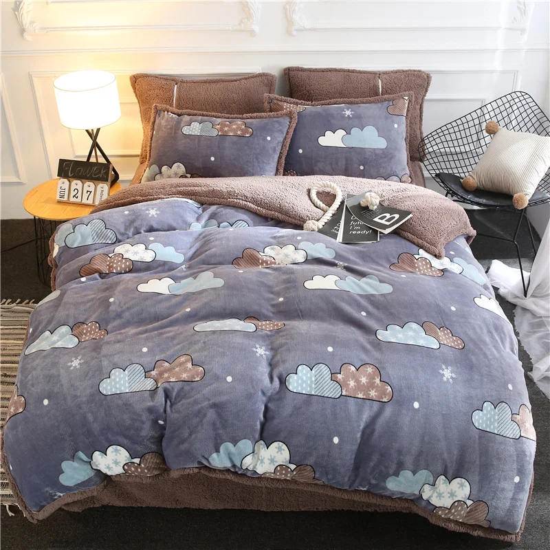 

Simple Flannel Cashmere Bedding Set Thick Duvet Cover Pillowcase Sheets 3/4pcs Winter Warm Comforter Sets for children adult #s