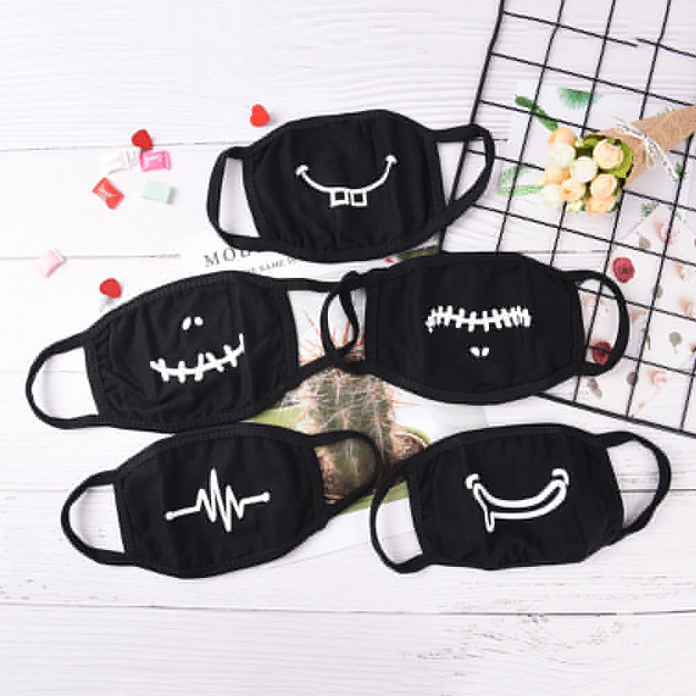 1Pcs Cartoon Funny Facial Expression Mouth Mask Black Unisex Cotton Half Face Mask New Arrival
