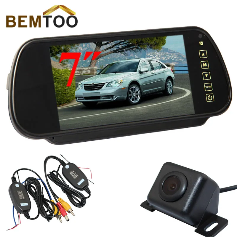 

BEMTOO Free Shipping , Wireless Car Rear View Kit Reverse Night Vision Camera+7" Mirror Monitor+Adapter