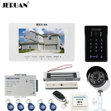 JERUAN white 7“ video door phone intercom System monitor waterproof Touch Key password keypad Camera+700TVL Analog Camera+lock