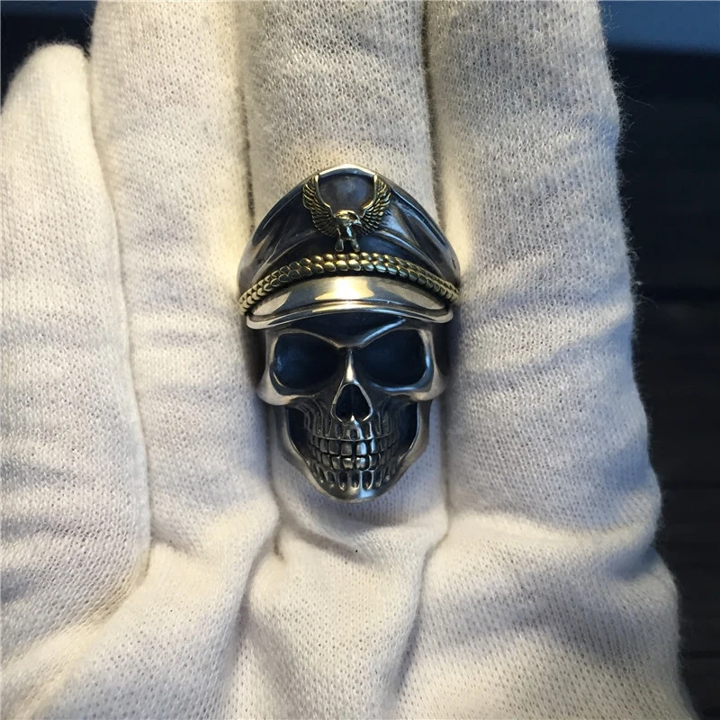 

Solid Silver 925 Skull Soldier Rings Men Wide Band 17.8g Real 925 Sterling Silver Jewelry Men Top Fashion Gothic Punk Style Gift