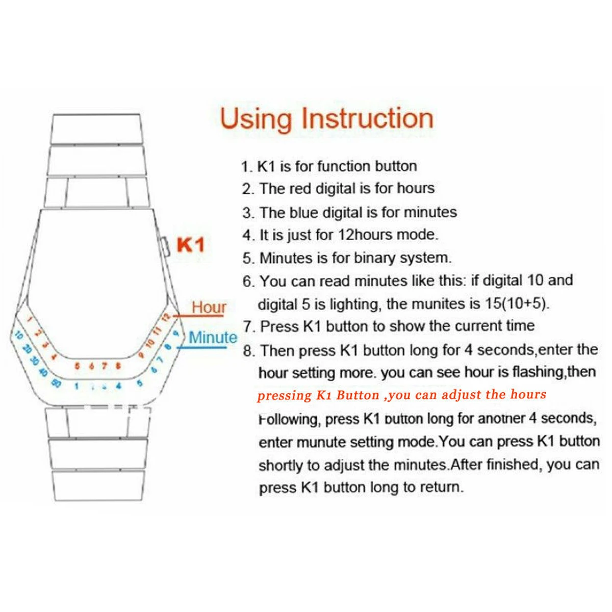 Fashion Mens Stainless Steel Snake Head Blue LED Wrist Watch Gift Cool