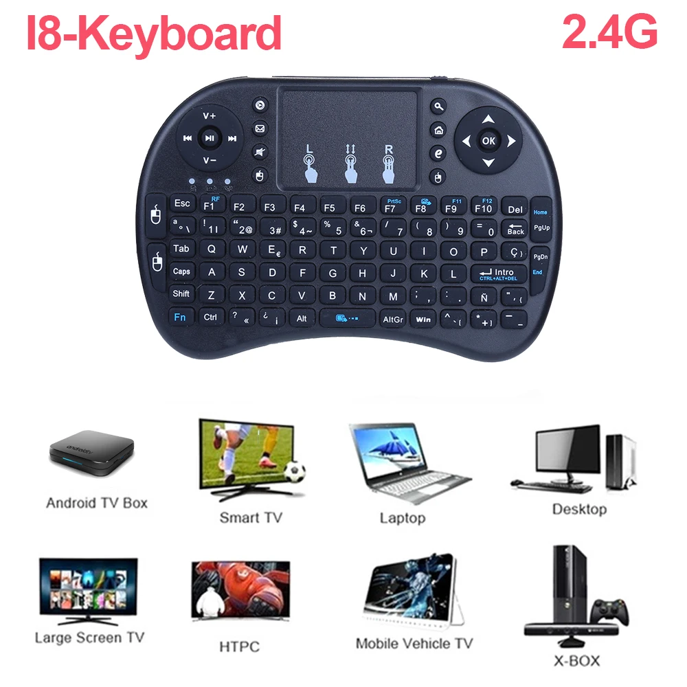 

i8 Black 2.4G Wireless Keyboard Air Mouse English Russian Spanish Touchpad Handheld for Android TV BOX T9 H96 Max plus/KM9 box