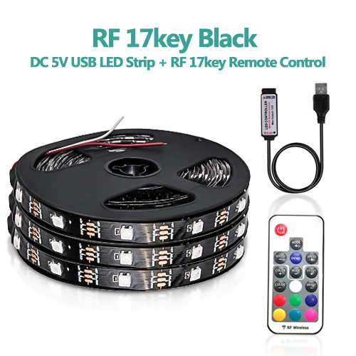 DC5V USB Светодиодная лента гибкий светильник 5050 RGB мини 3 ключа 17Key RF ИК пульт дистанционного управления лента IP65 50 см 1 м 2 м 3 м ТВ фоновый светильник ing - Испускаемый цвет: 17key RFremote Black