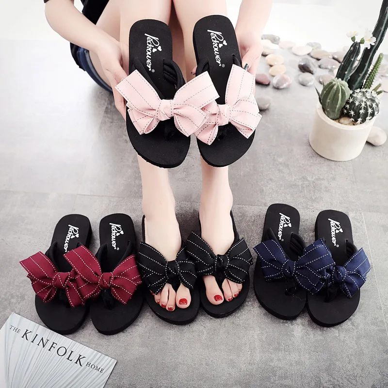 

2019 Women Sandals Fashion Bow Summer Sandals Flat Flip Flops Platform Slippers Shoes Slippers Zapatillas Chinelo Sandalia 3527