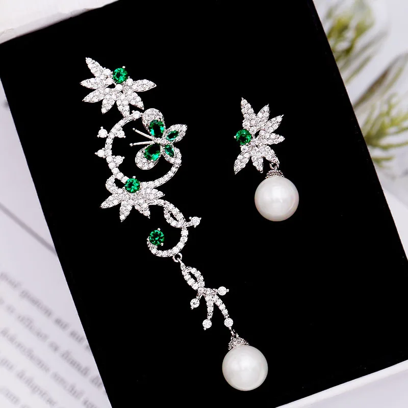 

Ruifan Europe Luxury Green/Colorful Cubic Zircon Irregular Butterfly Shape Pearl Earrings Dangle 2019 Woman Drop Earring YEA341