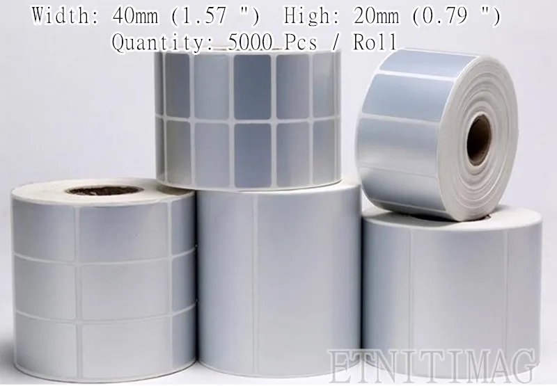 5000 Sheet/Roll label Sticker 40mmx20mm Self adhesive Silver PET Label Waterproof Outdoor ...