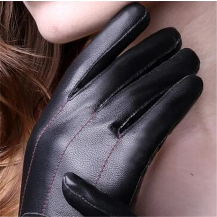 Высококачественные перчатки из натуральной кожи, зимние теплые утолщенные перчатки из овчины, модные маленькие кожаные перчатки для вождения, D-25-5