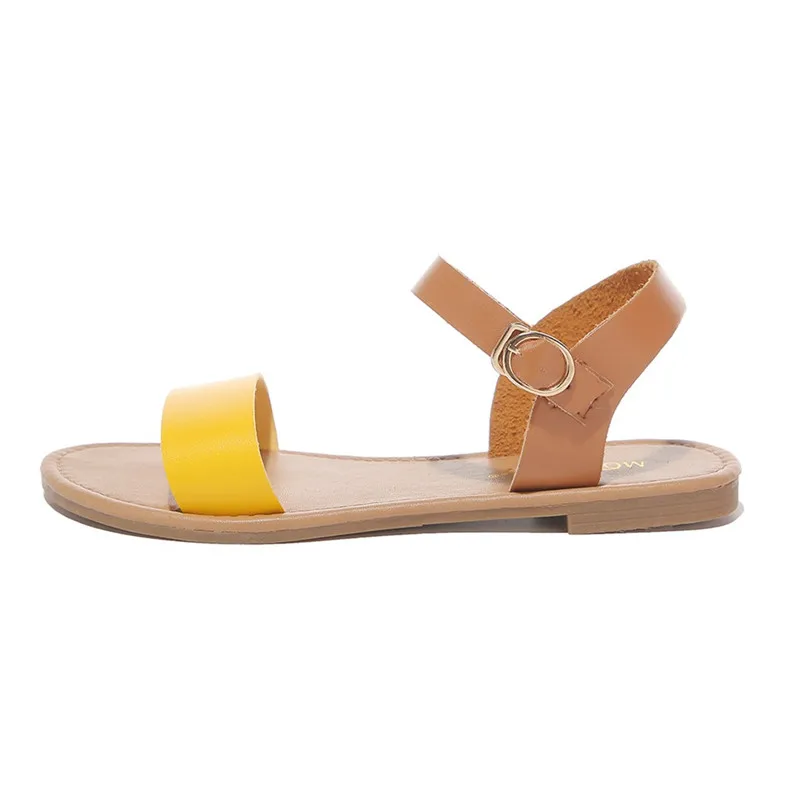 Летний Для женщин разных цветов, пряжка Босоножки женская обувь на низком каблуке модная женская Повседневное в римском стиле для пляжа; летние туфли на плоской подошве;#40