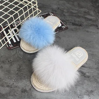 

Fur slippers female summer wear fashion wild 2019 new net red diamond sandals female flat fox fur shoes