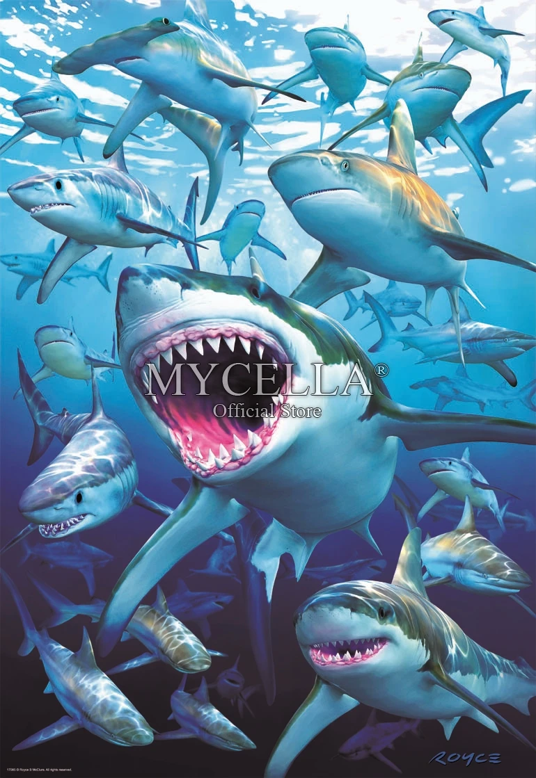 Full 5D Diy Diamond Painting Shark Club Sea Life Ocean Rhinestone Embroidery Wall Stickers Mosaic Home Decor Posters | Дом и сад