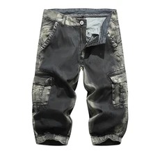 Мужские летние камуфляжные военные шорты Карго джинсы мужской со множеством карманов длинные спортивные homme хлопковые повседневные мешковатые из джинсовой ткани шорты без ремня