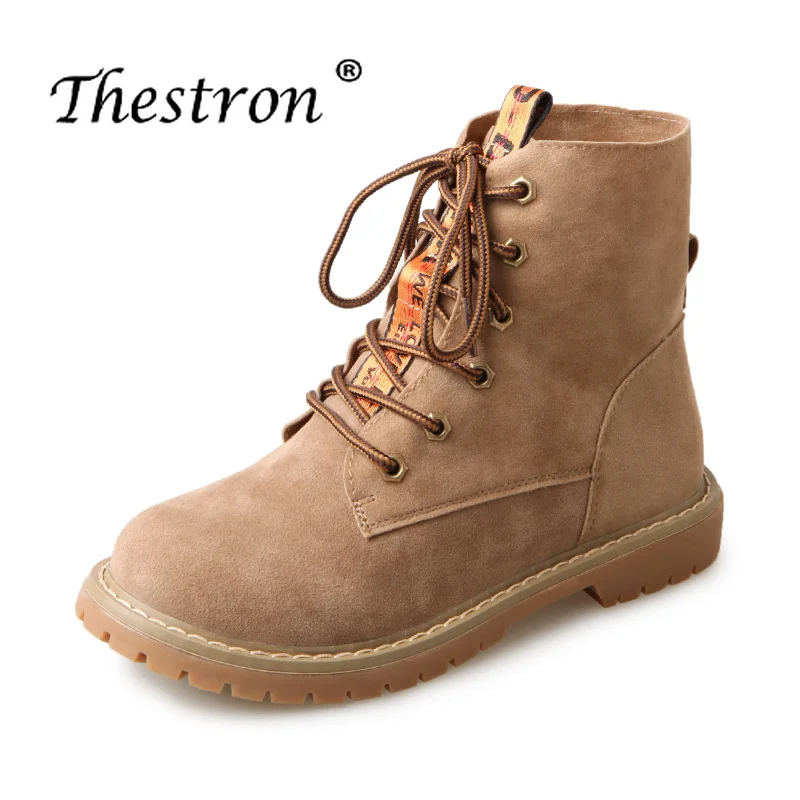 

2018 Thestron Hot Sale Leather Ankle Boots Autumn Winter Lace Up Women Boots Rubber Wearable Ladies Boots BIack Brown Shoes