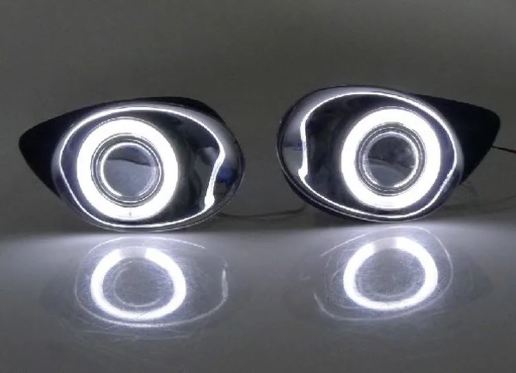 EeMrke для Toyota Vitz Yaris 2005-2010 светодиодный Ангел глаз DRL Противотуманные фары внедорожные фары дневного света черный/покрытие крышки противотуманных фар