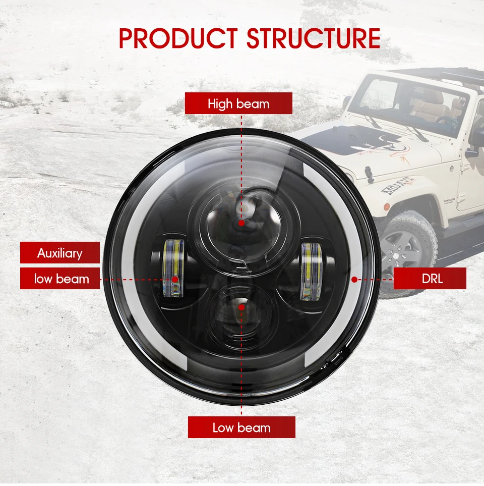 7 дюймов 100 Вт светодиодный фары 12 V-24 V Wrangler задний фонарь светодиодный свет с Hi/короче спереди и длиннее сзади) фары для джипа Hummer мотоциклы Harley