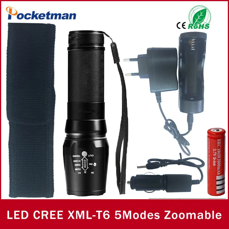 

100% AUTHENTIC XML T6 4000LM Torches Zoomable LED Flashlight Torch linternas For 3xAAA or 1x18650 Rechargeable Battery