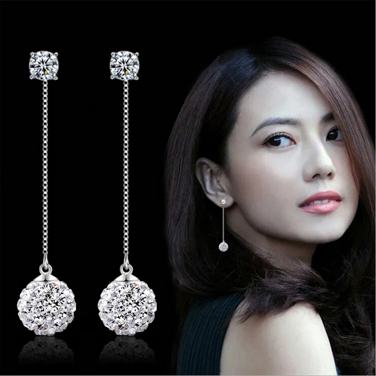 

2016 new arrival fashion Shambhala crystal 925 sterling silver ladies`long drop earrings jewelry birthday gift