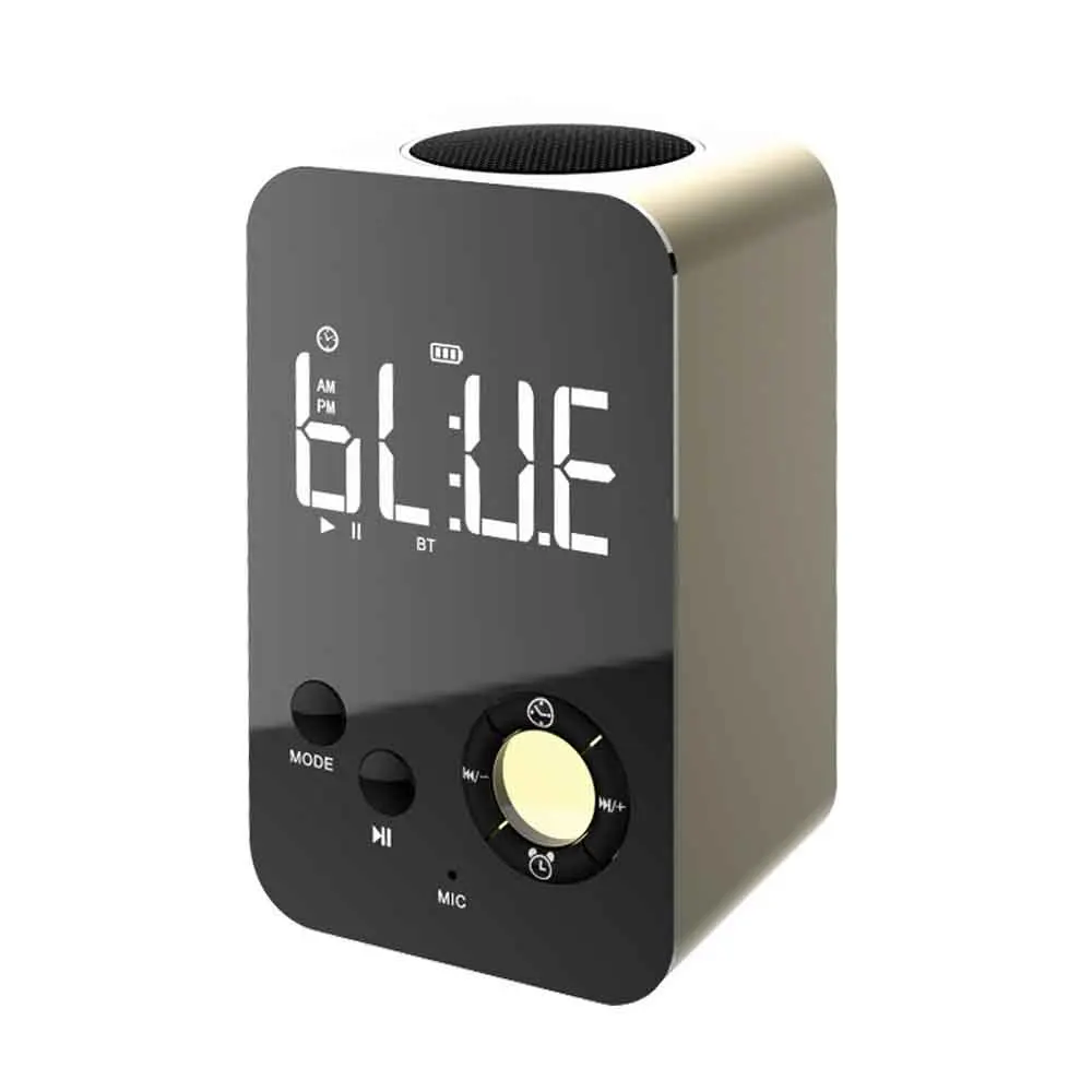 

New LED Wireless Bluetooth Alarm Clock with FM Radio Music Player Mirror Display USB charging Bedroom Home desk Clock