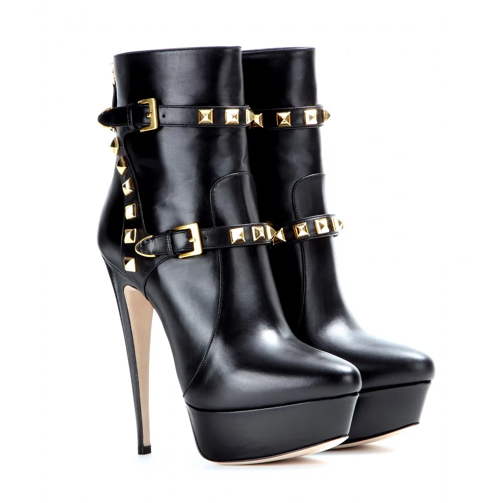 Оригинальное предназначение; элегантные женские ботильоны; модная обувь с заклепками и острым носком на тонком каблуке; женская обувь черного цвета; большие размеры США 4-15 - Цвет: VK5501
