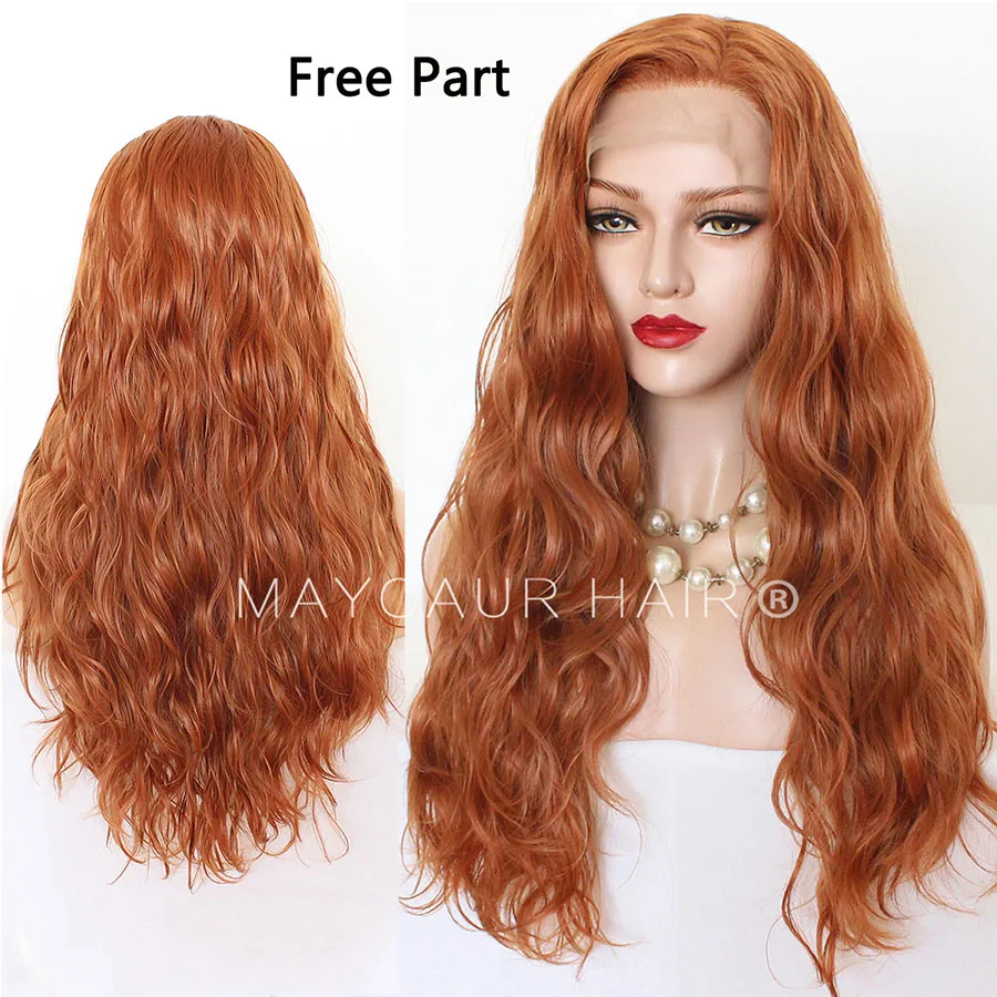 Maycaur Hair Long Orange Hair Lace Wigs Loose Wavy Hair Glueless Heat Resistant Synthetic Lace Front Wigs for Black Women (1)