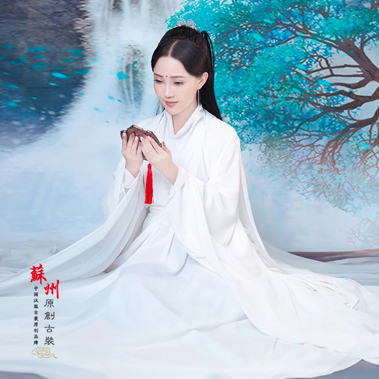 BaiQian чистый белый шифоновый костюм феи hanfu для фотосъемки или сценического представления персикового цвета Сказочный Костюм