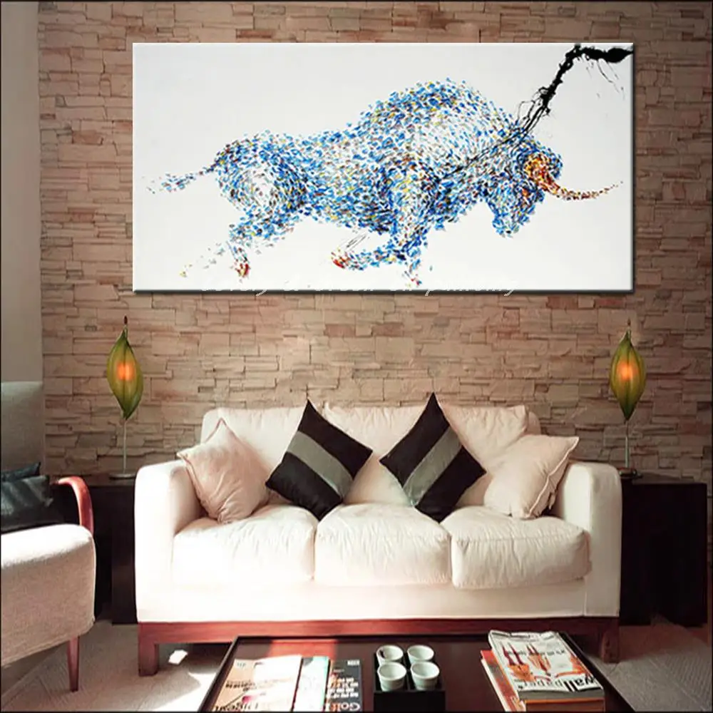 

Pop Art Gift 100% Hand-painted Strong Bull Oil Painting On Canvas Handmade Abstract Bull Paintings For Office Decoration