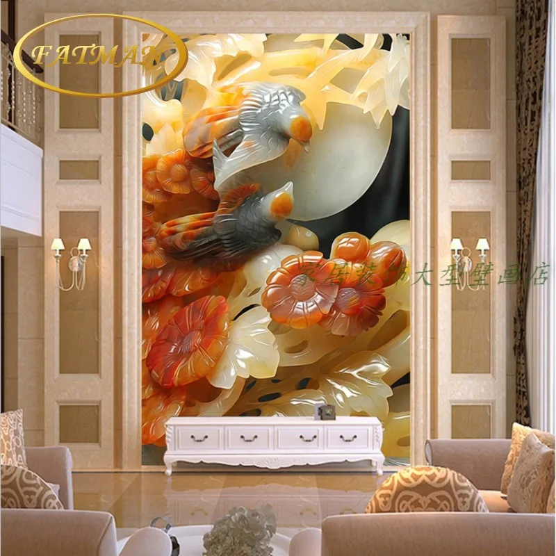

Custom photo wallpaper 3D stereo relief jade style wallpaper mural entrance aisle corridor porch living room wallpaper