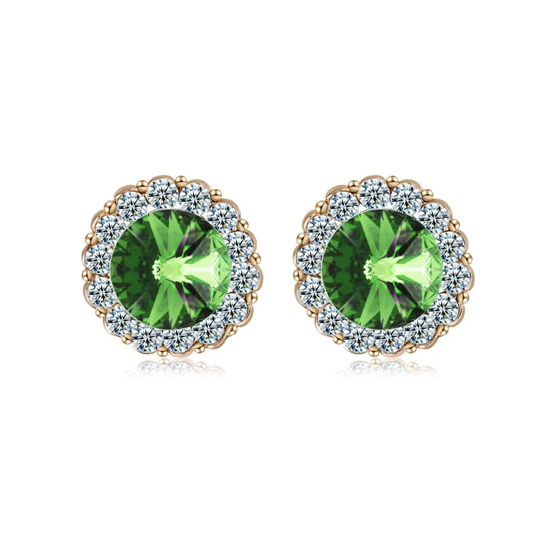 Crystal Earrings Round Candy Color Green Peridot Stones Simple Women CZ Studs Wedding Bridal Jewelry | Украшения и аксессуары