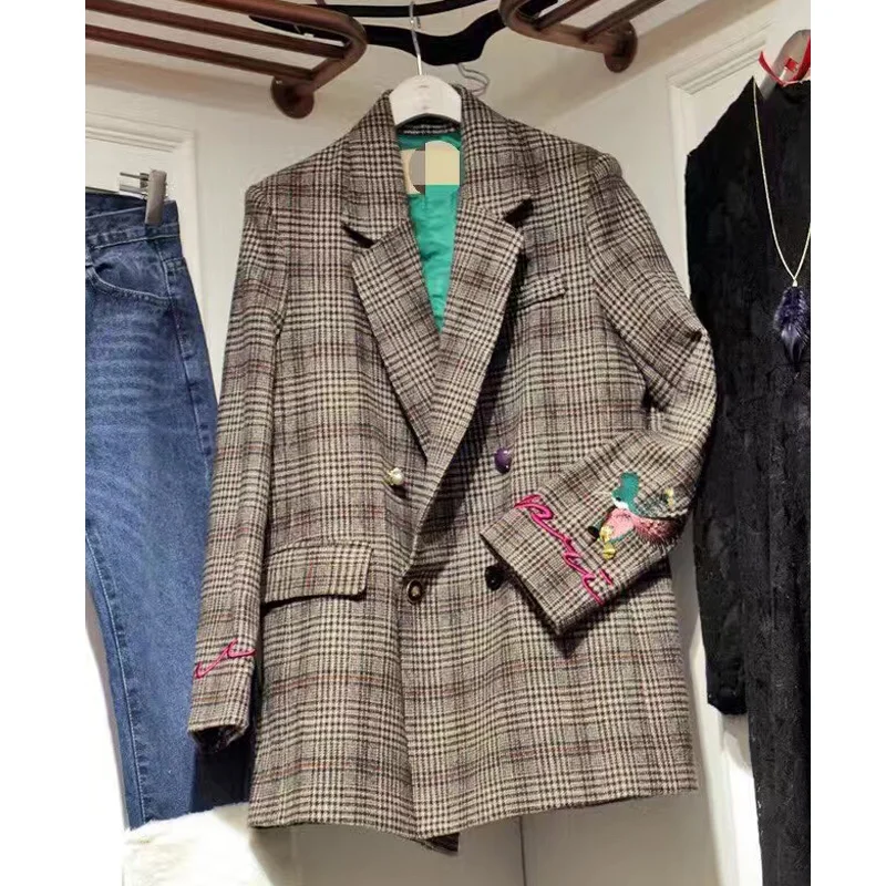 

Ms Europe and the United States new loose suit jacket female spring and autumn short paragraph wild casual plaid small suit tide