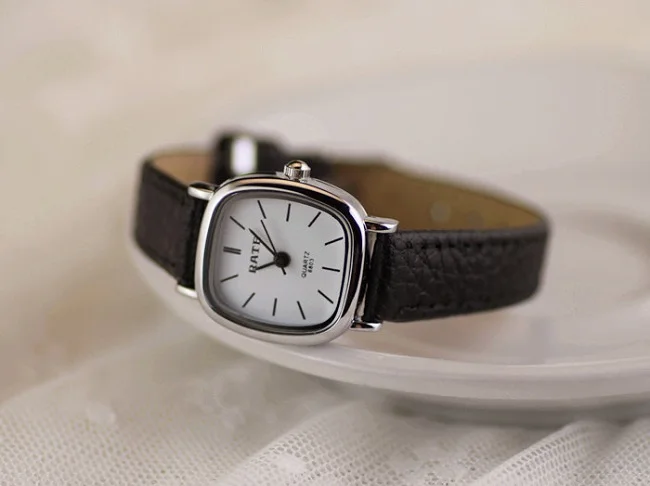Женские квадратные кварцевые часы, пара наручных часов, классические ретро минималистичные винтажные кожаные женские часы, тонкие женские классические часы - Цвет: black white-opp pack