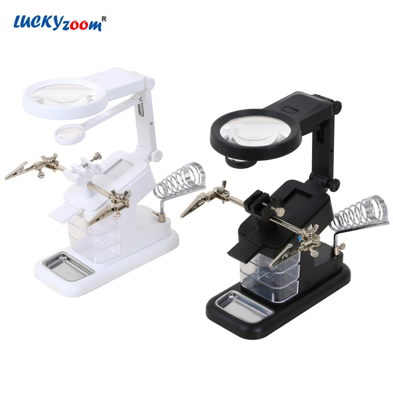 Luckyzoom Welding Table Magnifier Magnifying Glass With LED Lights Illuminated Loupe Magnifier 3X 4.5X 25X Third hand Soldering