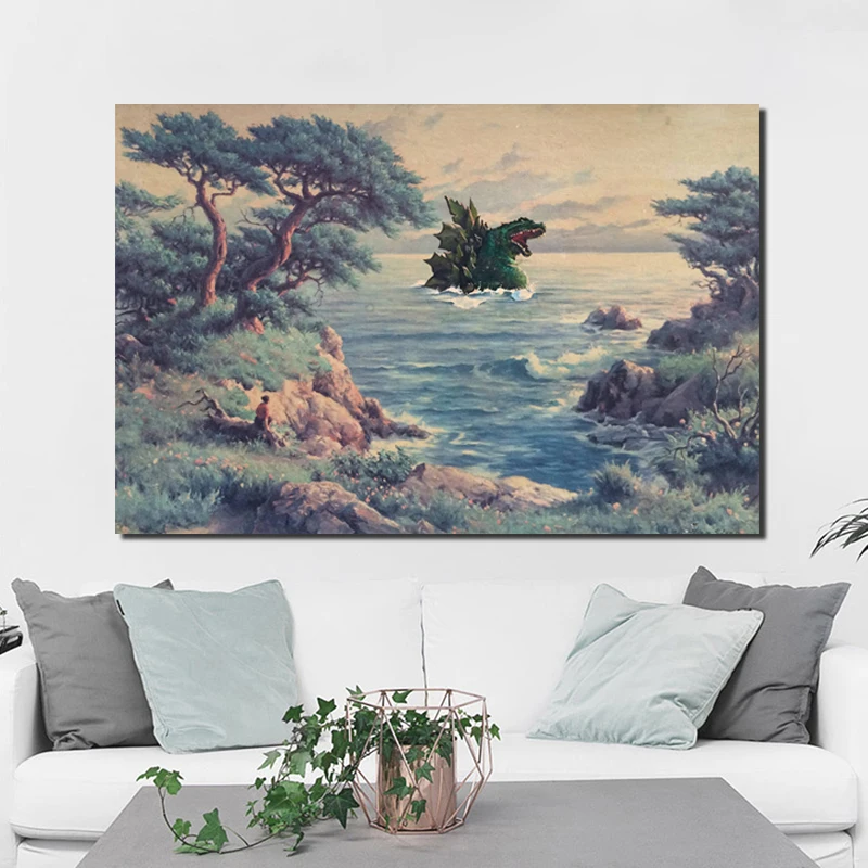 

Godzilla Landscape Painting Canvas Painting Prints Living Room Home Decoration Modern Wall Art Oil Painting Posters Pictures HD