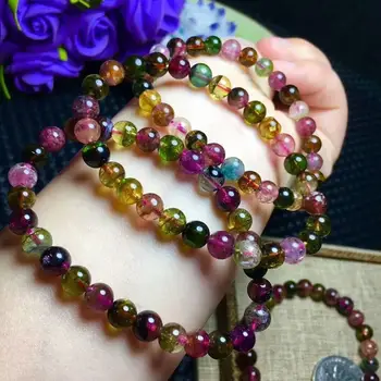 

FREE SHIPPING Natural Crystal Beads Bracelet Colorful Tourmaline 7mm AAA+