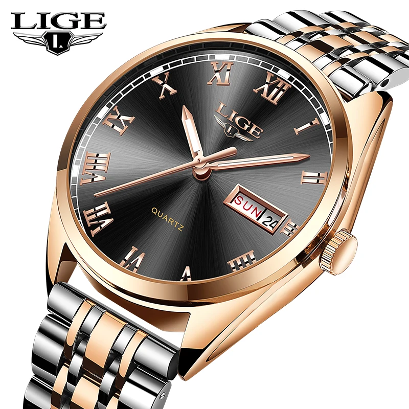 

LIGE Top Brand Luxury New Men's Watches Business SportsWaterproof Clock Stainless Steel Date Quartz Watch Men Relogio Masculin