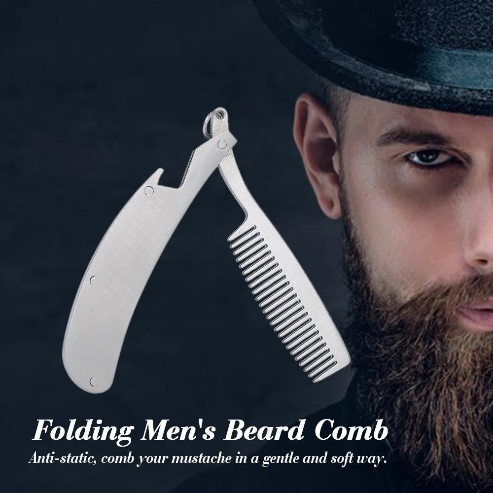 Folding Razor Men's Beard Comb Mustache Shaving Brush Stainles Steel