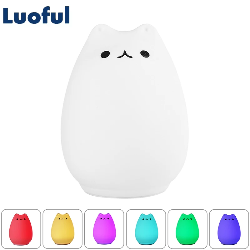 

Rechargeable 7 Colors Silicone Cat LED Night Light Luminaria Touch Switch Baby Nursery Table Lamp For Baby Kids Christmas Gift