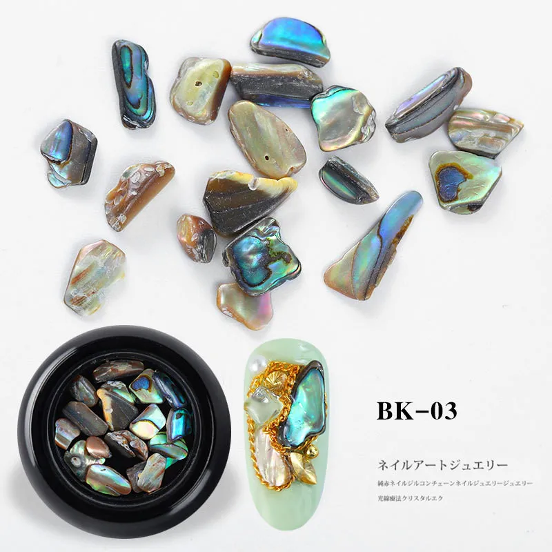 

Lamemoria 1 Box 3D Abalone Shell Irregular Nail Art Decorations UV Gel Flake Slider Nails Shimmer Pearl Jewelry Tips Manicure