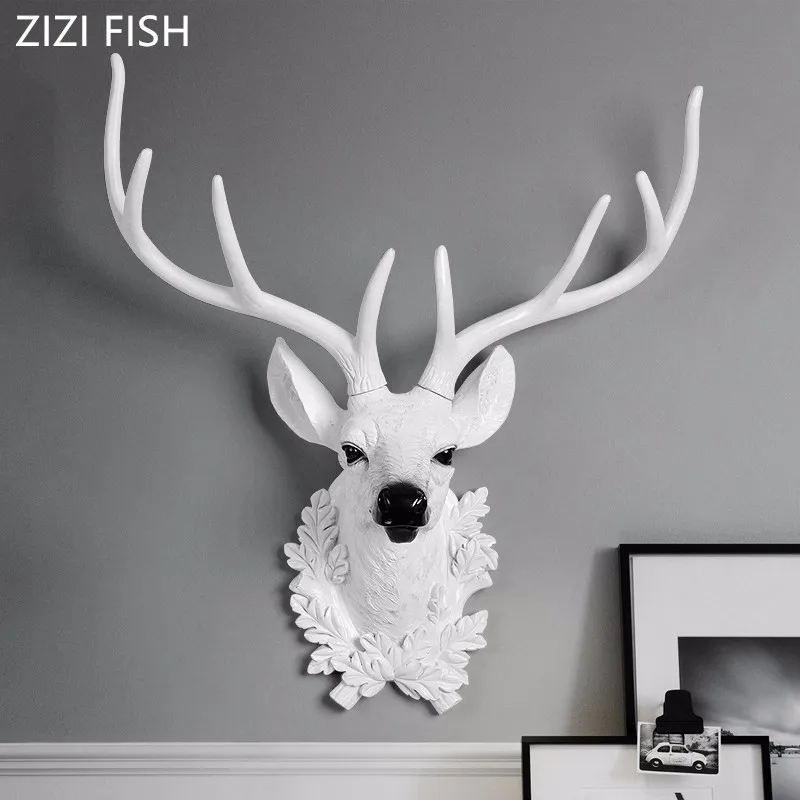 

Deer Head Home Decoration Accessories Furnishing Wood Resin Animal Head Hanging Pendant Bar Mural Living Room Background wall
