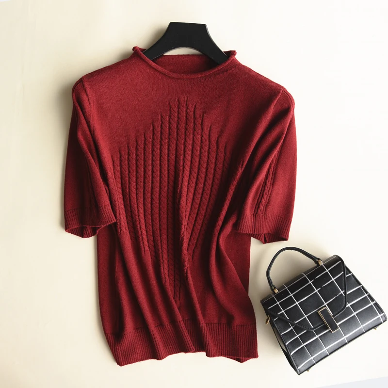 2019 Spring Summer O Neck Knitted Pullover Women Casual Half Sleeve Rib Elastic Female Sweater Tops Korean Pull Femme Clothing