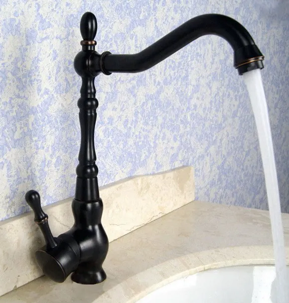 Kitchen Wet Bar Bathroom Vessel Sink Faucet Black Oil Rubbed Bronze One Handle Swivel Spout Mixer Tap Single Hole msf098