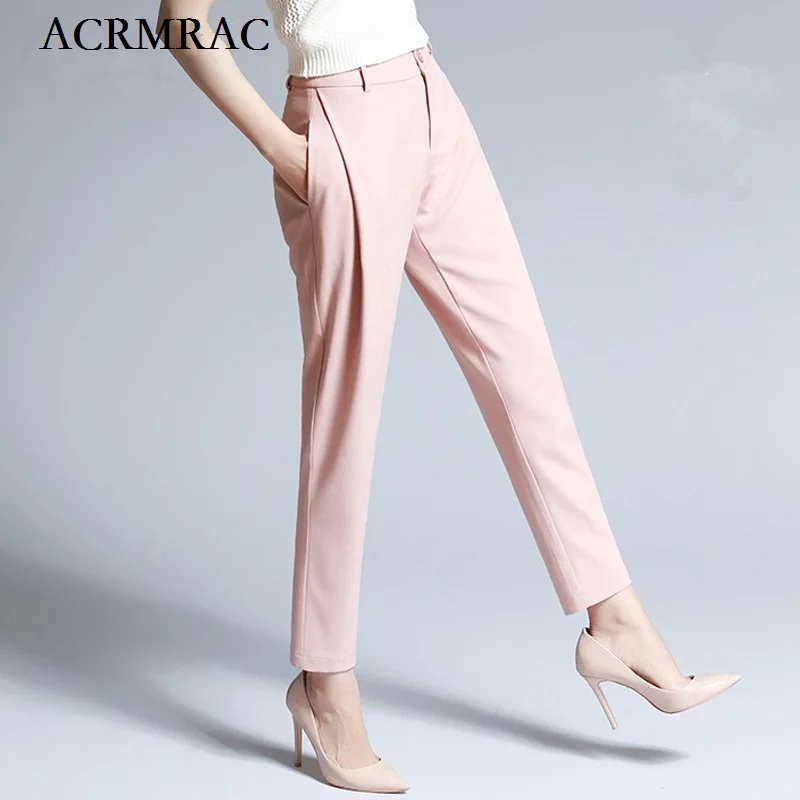ACRMRAC женские весенне-осенние однотонные свободные брюки harlan брюки-карандаш повседневные брюки длиной до щиколотки - Цвет: Розовый