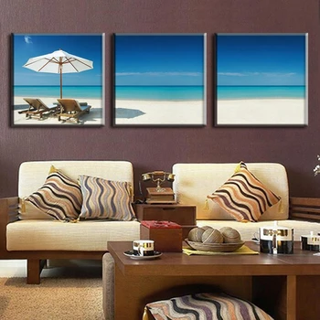 

Canvas Wall Art Pictures Frame Home Decor Room Poster 3 Pieces Sun Shines Blue Sea Beach Tropical Landscape HD Printed Painting