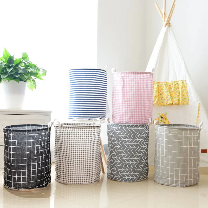 

2018 Cute Kids Toys bag bins Organizer Large cloth Laundry basket barrel Sundries toy Box Storage Bags container decor 0928