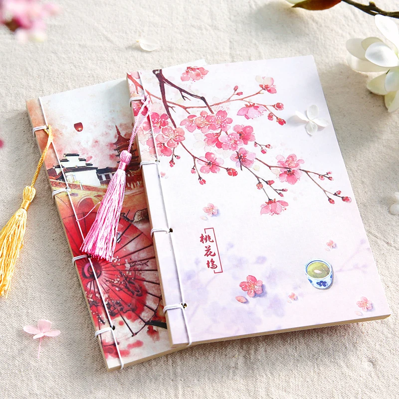 

New Beautiful Vintage Creative Diary Present Chinese Pink Peach Printed Craft Paper Blank Planner Traveler Notebook Notepad