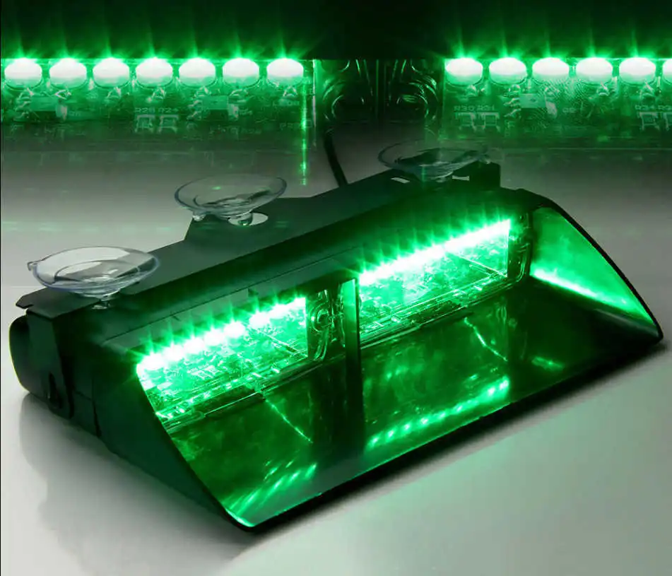 

16 LED GREEN 18W Windshield Emergency Flash Strobe Light For Dash Interior Dual Switch Cigarette Adapter for Easy On & Off