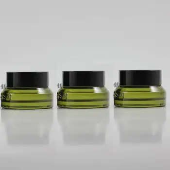 

15g light green glass cream jar with black plastic lid, 15g cosmetic jar,packing for sample/eye cream,15g mini glass bottle