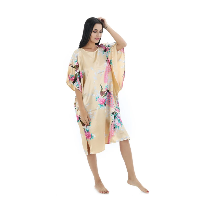 Top Fashion Yellow Women's Silk Satin Robe Sleepwear Loose Lounge